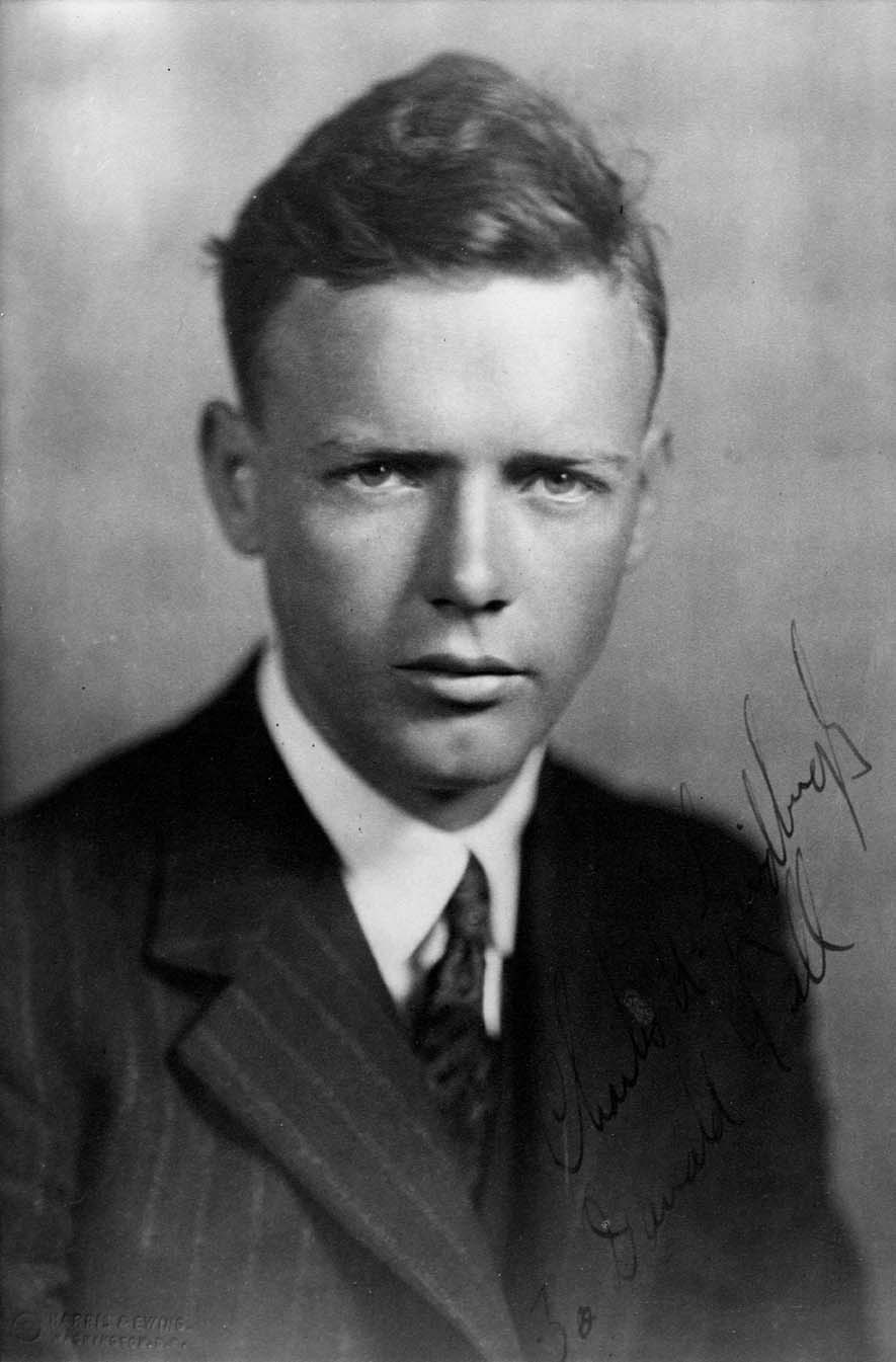 Harris and Ewing photographic portrait of Charles Lindbergh inscribed in ink to Donald Hall.