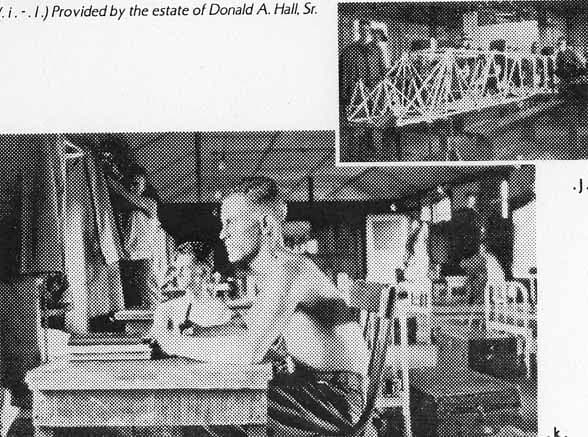 A pixelated halftone print layout featuring a shirtless flight cadet studying at a desk and a smaller inset image of an aircraft framework.