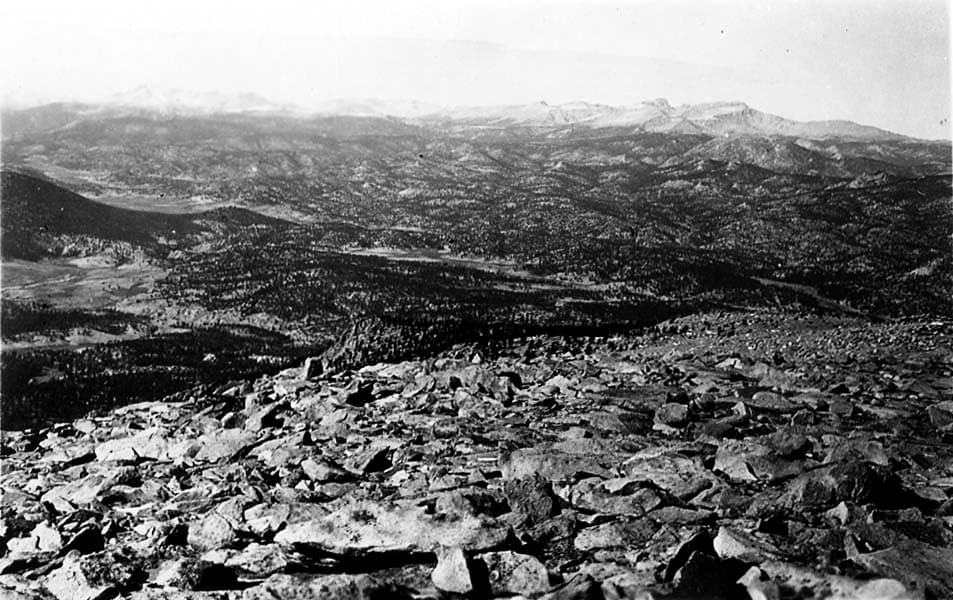 Distinct, weathered rock formations jutting out from a mountainside.