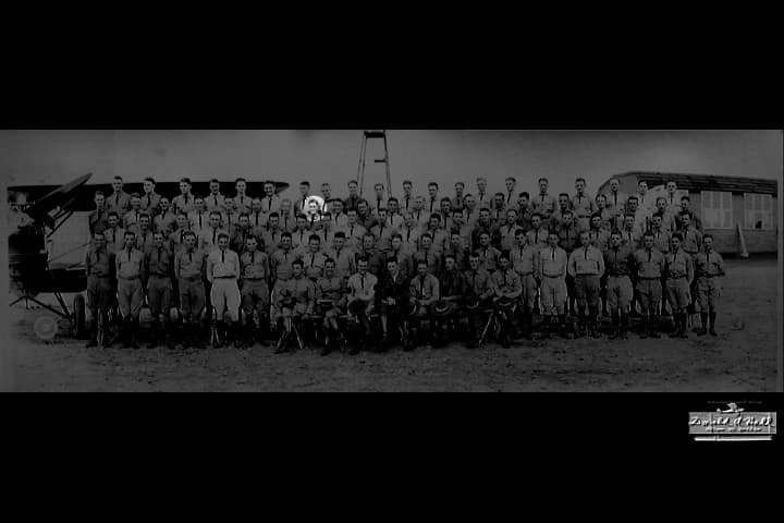 Panoramic class photograph of the Primary Flying School at Brooks Field with Donald A.