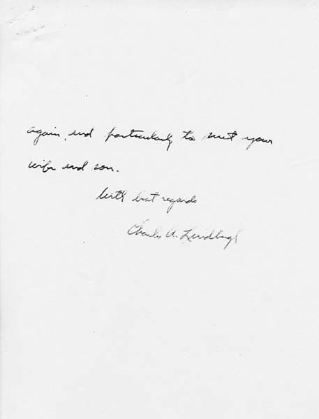 Page 4 of a handwritten letter from Charles A. Lindbergh expressing a wish to meet Donald A. Hall Sr.'s wife and son.