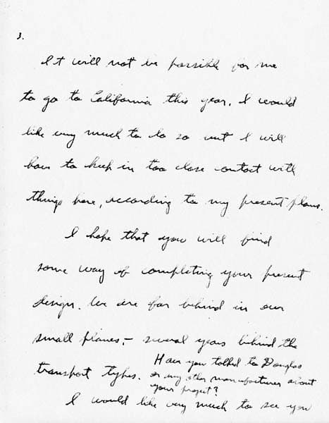 Page 3 of a handwritten letter from Charles A. Lindbergh urging Donald A. Hall Sr. to complete his small plane designs.