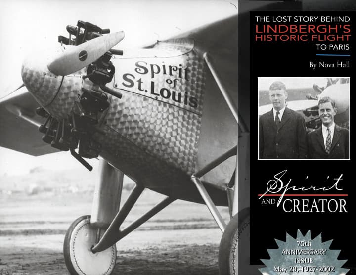 Cover design of Spirit and Creator by Nova Hall featuring the Spirit of St. Louis and a portrait of Lindbergh and Donald Hall.
