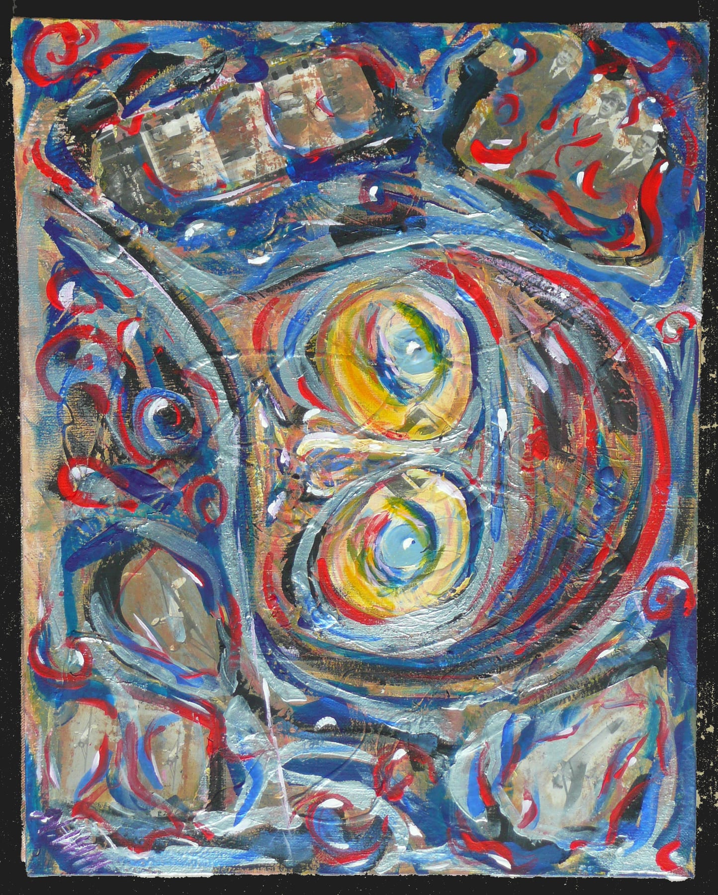 Periscope mixed-media painting by Nova Hall. A 20x16 inch contemporary artwork detailing the controversial custom periscope installed on the Spirit of St. Louis. Created under Leandro Soto utilizing Robert Rauschenberg collage and Arte Povera techniques with original 1927 Donald A. Hall Estate Archive imagery. Exhibited widely, this piece appeals to aviation engineers, historians, and fine art collectors.