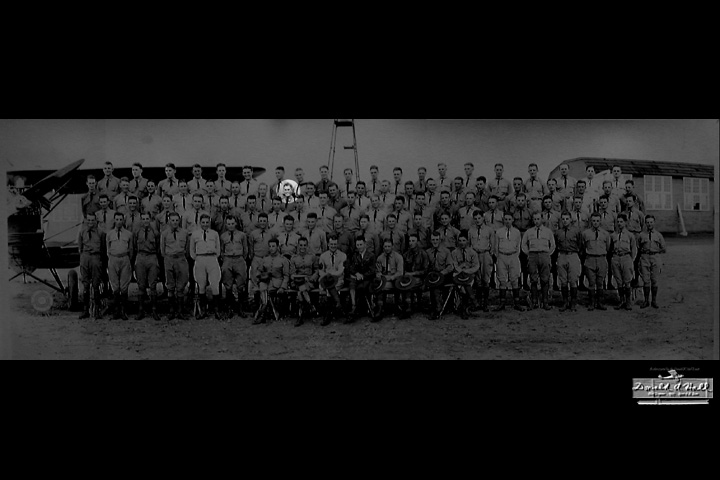 Panoramic class photograph of the Primary Flying School at Brooks Field with Donald A.