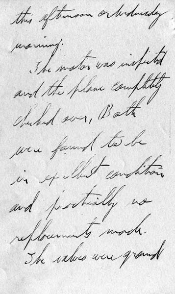 Page 3 of a handwritten letter from Charles A. Lindbergh detailing the teardown inspection of the Wright Whirlwind engine.