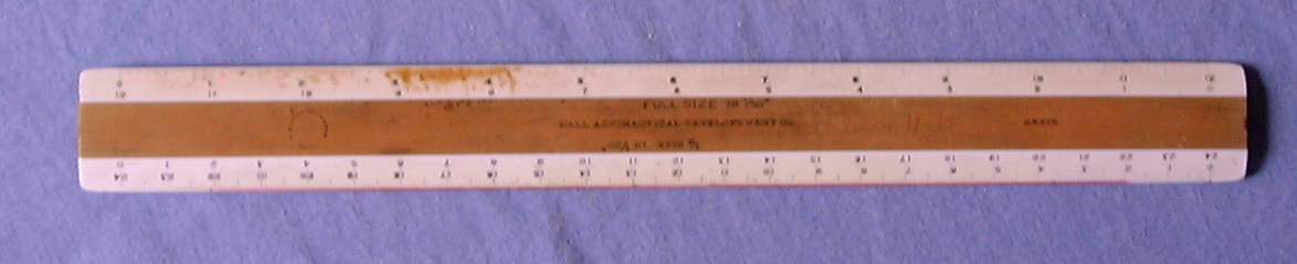 A professional flat boxwood drafting ruler custom-imprinted Hall Aeronautical Development Co. used for aircraft design.