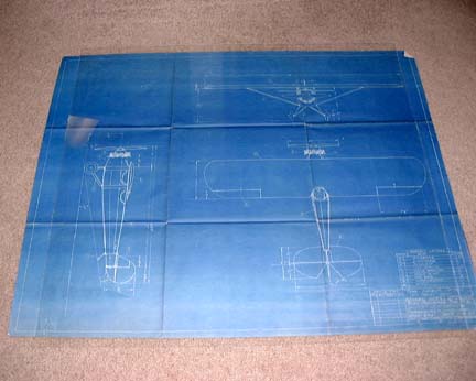 Original blueprint showing the three-view general arrangement drawing of the Ryan M-2 monoplane with dimensions and specifications.