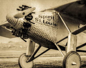 Sepia tone photograph of Spirit of St. Louis