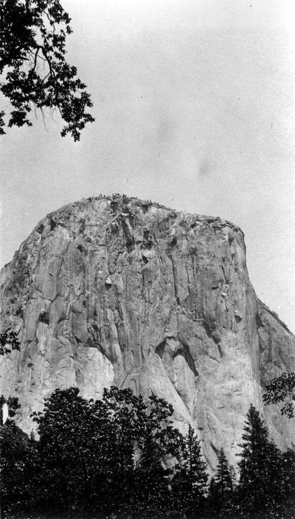 Vintage black and white photograph of the unique rock structures at Yosemite. Taken at Yosemite National Monument, California by Donald Hall.