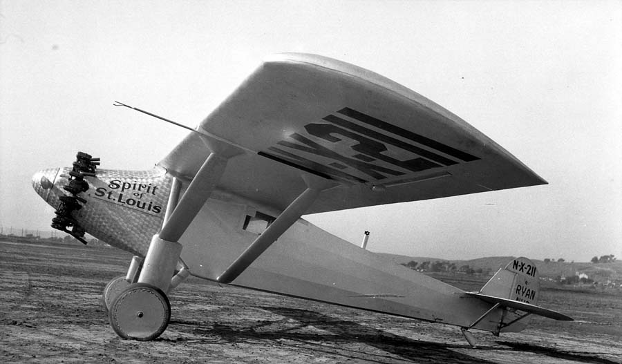 Vintage image of the famous aircraft, Spirit of St. Louis which Charles Lindbergh flew, and Donald Hall designed and engineered in 1927. The plane was the first airplane to fly non-stop across the Atlantic ocean.