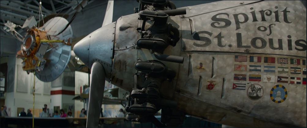 Screenshot of the Spirit of St. Louis at the Smithsonian Air and Space Museum from the blockbuster Marvel movie: Captain America - The Winter Soldier 